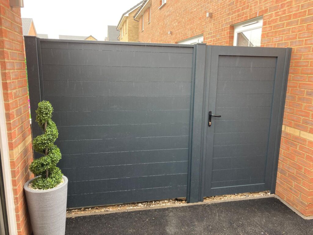 Anthracite Grey Aluminium Pedestrian Gate with Matching Fence Panel